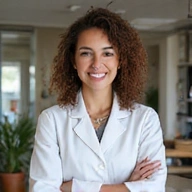 Profesional portrait of a friendly nutritionist, female, diverse ethnicity, with a warm and understanding expression, wearing professional attire, in a cozy, welcoming office environment, natural background, no text.